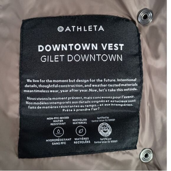 Athleta Downtown Gilet Puffer Vest Goose Down Bronze Metallic Shiny Womens XS - Picture 4 of 5